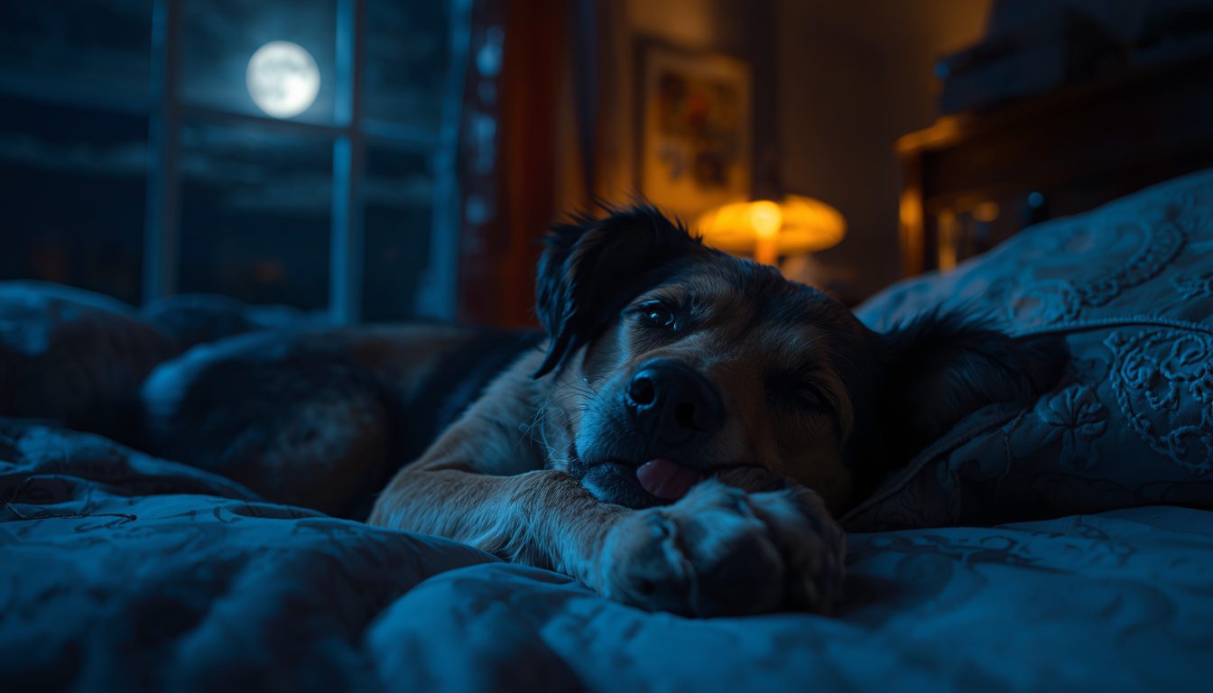 Ultra-realistic 4K veterinary scene showing a golden retriever carefully licking its front paw while sitting indoors, detailed paw close-up, visible concern from owner, natural lighting, highly detailed fur texture, professional pet photography, shallow depth of field.