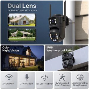 Outdoor 4K 8MP Dual Lens WiFi PTZ IP Camera iCSee AI Tracking